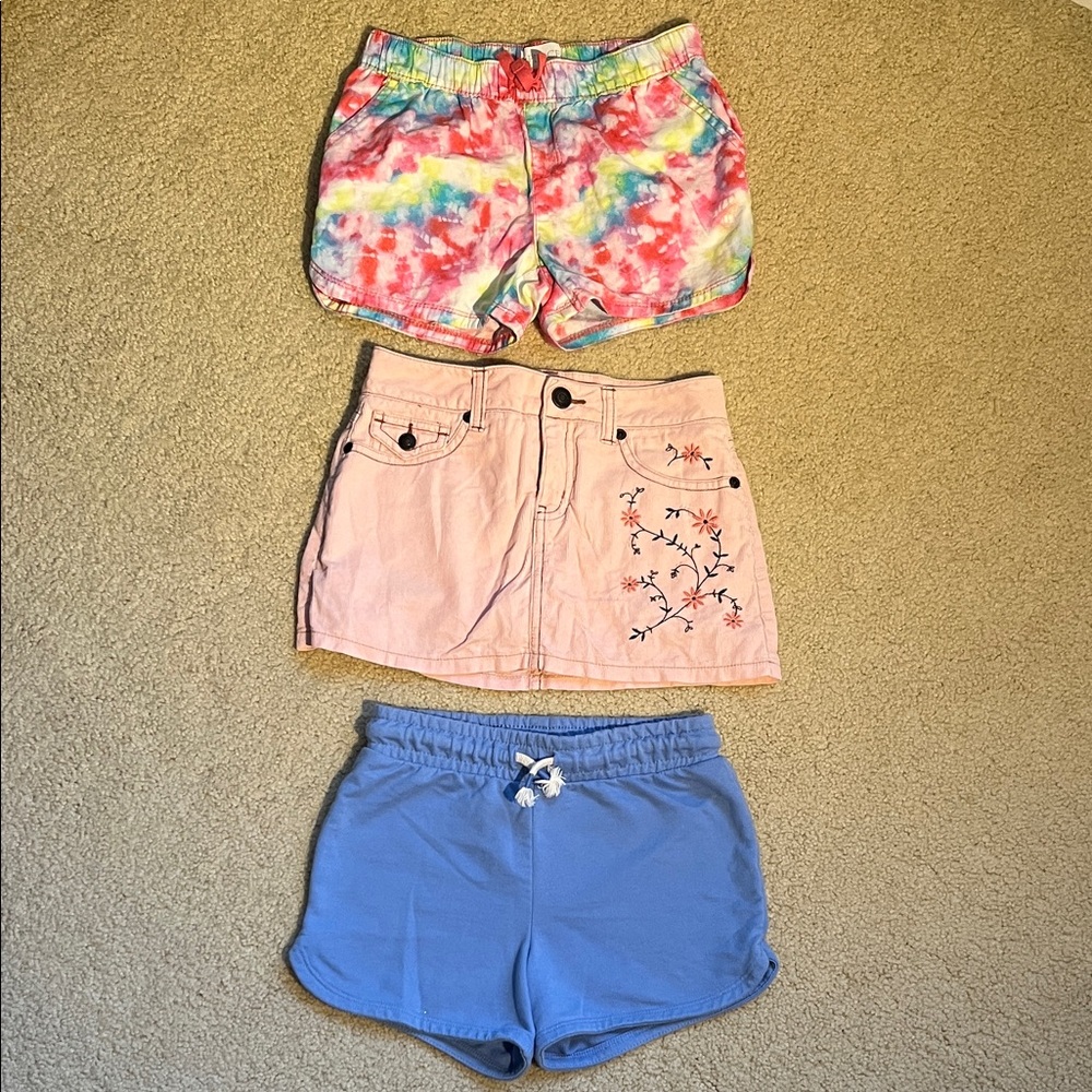 3x Vibrant Tie-Dye, Floral, Blue Girls Cotton Shorts Skirt size 6